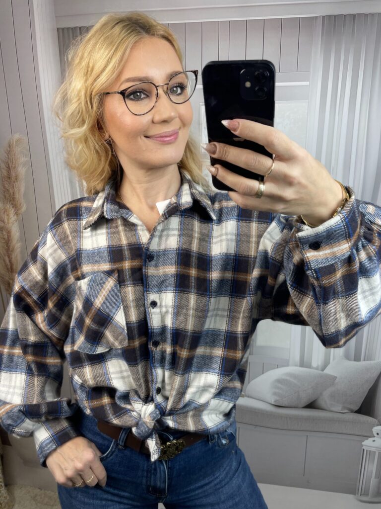 Koszula Flanelowa w Kratę Beż-Granat