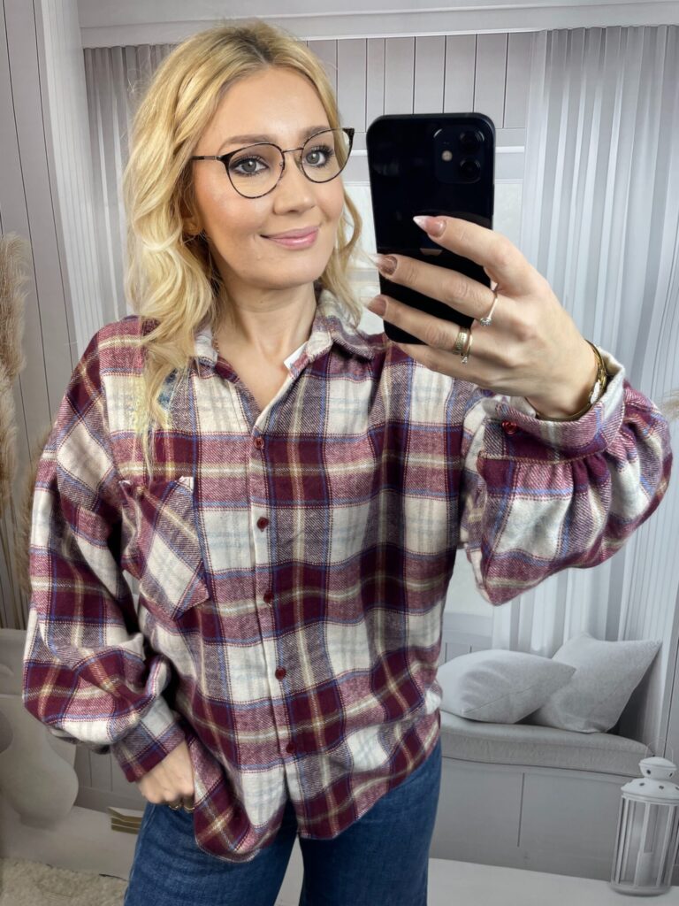 Koszula Flanelowa w Kratę Bordo-Niebieski Koszula Flanelowa w Kratę Bordo-Niebieski