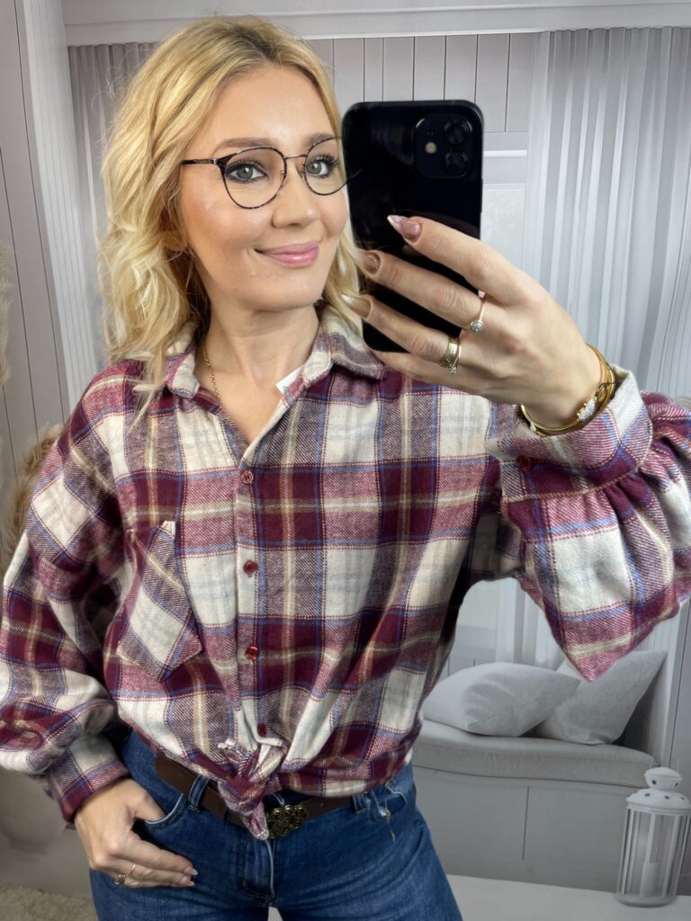 Koszula Flanelowa w Kratę Bordo-Niebieski