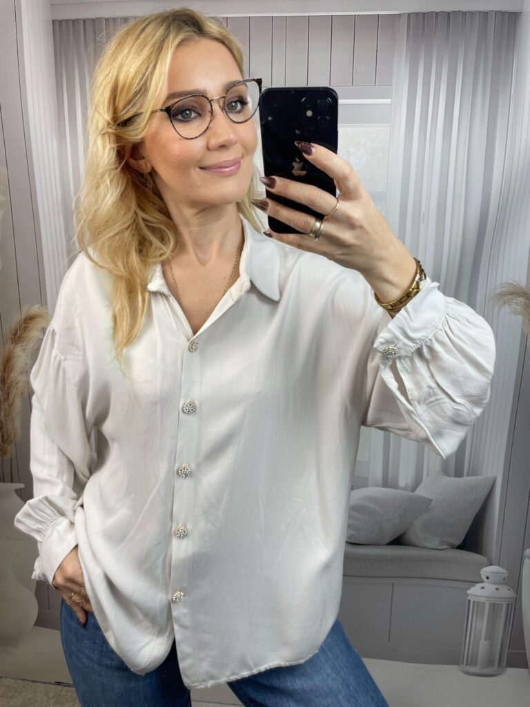 Koszula Oversize z Guzikami w Cyrkonie Jasny Beż