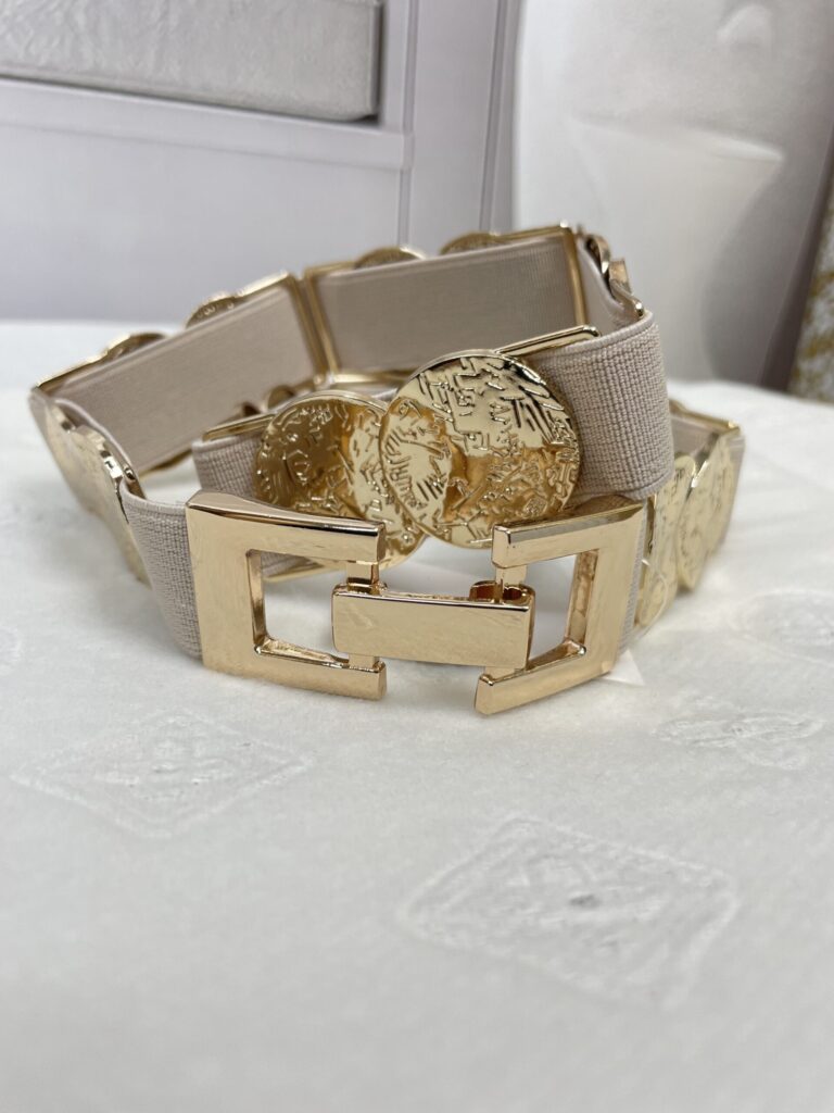 Ozdobny Pasek Monetki na Gumie Beż