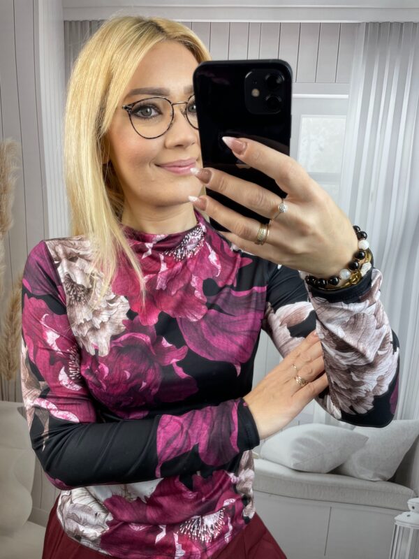 Półgolf w Kwiaty Czerń-Róż