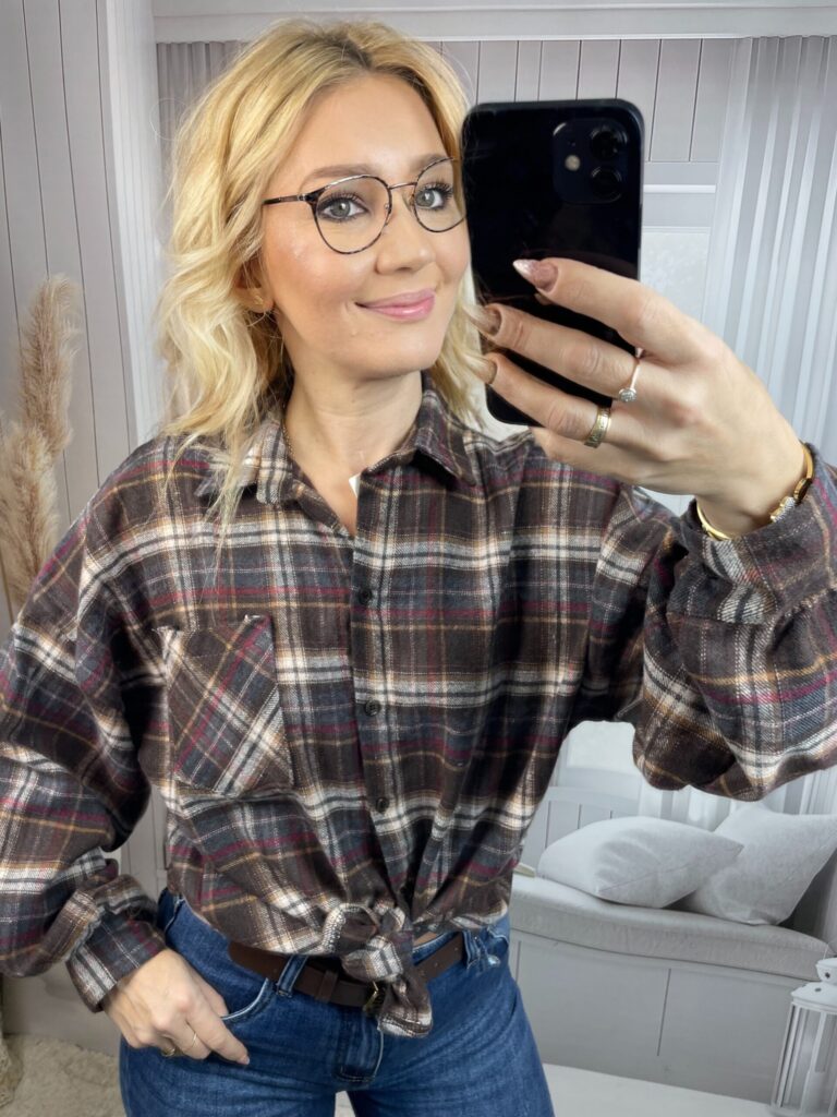 Koszula Flanelowa w Kratę Brąz-Bordo