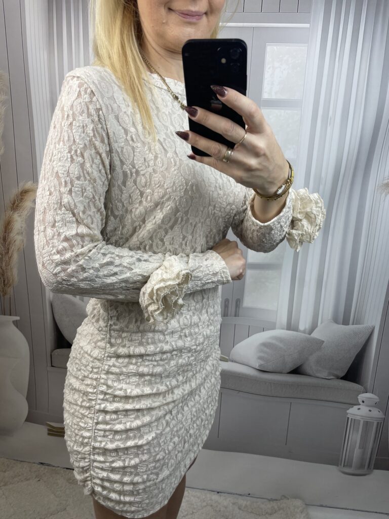 Sukienka Mini Koronkowa z Różą Jasny Beż Sukienka Mini Koronkowa z Różą Jasny Beż