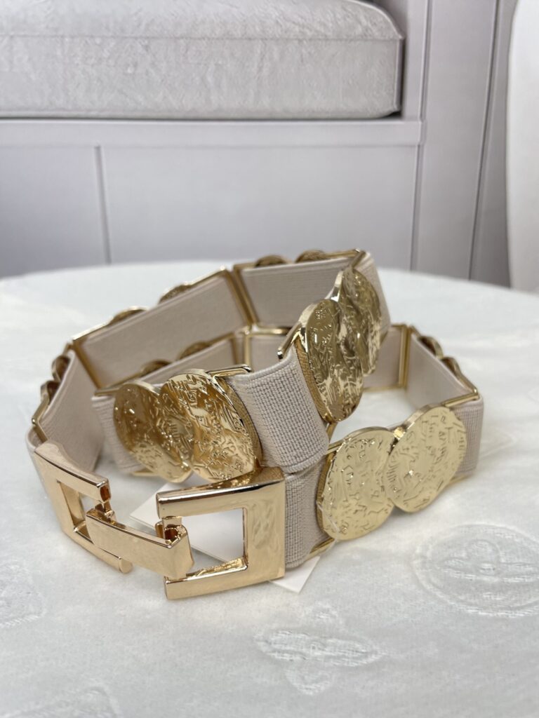 Ozdobny Pasek Monetki na Gumie Beż