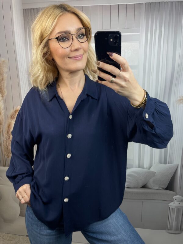 Koszula Oversize z Guzikami w Cyrkonie Granat