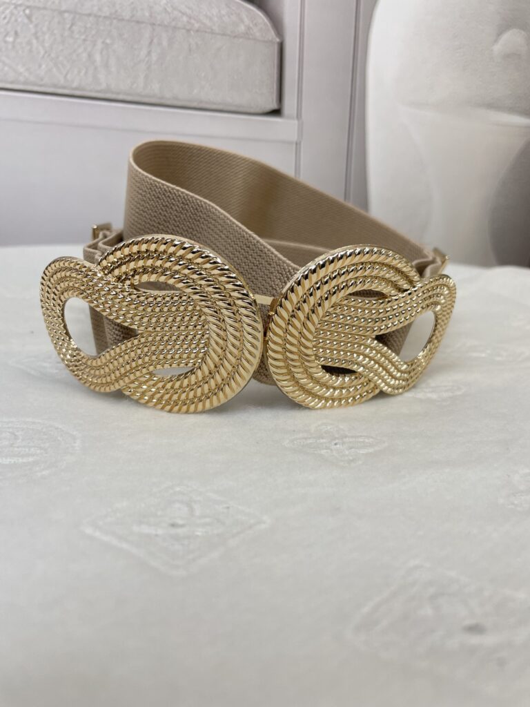 Ozdobny Pasek Pętla na Gumie Beż