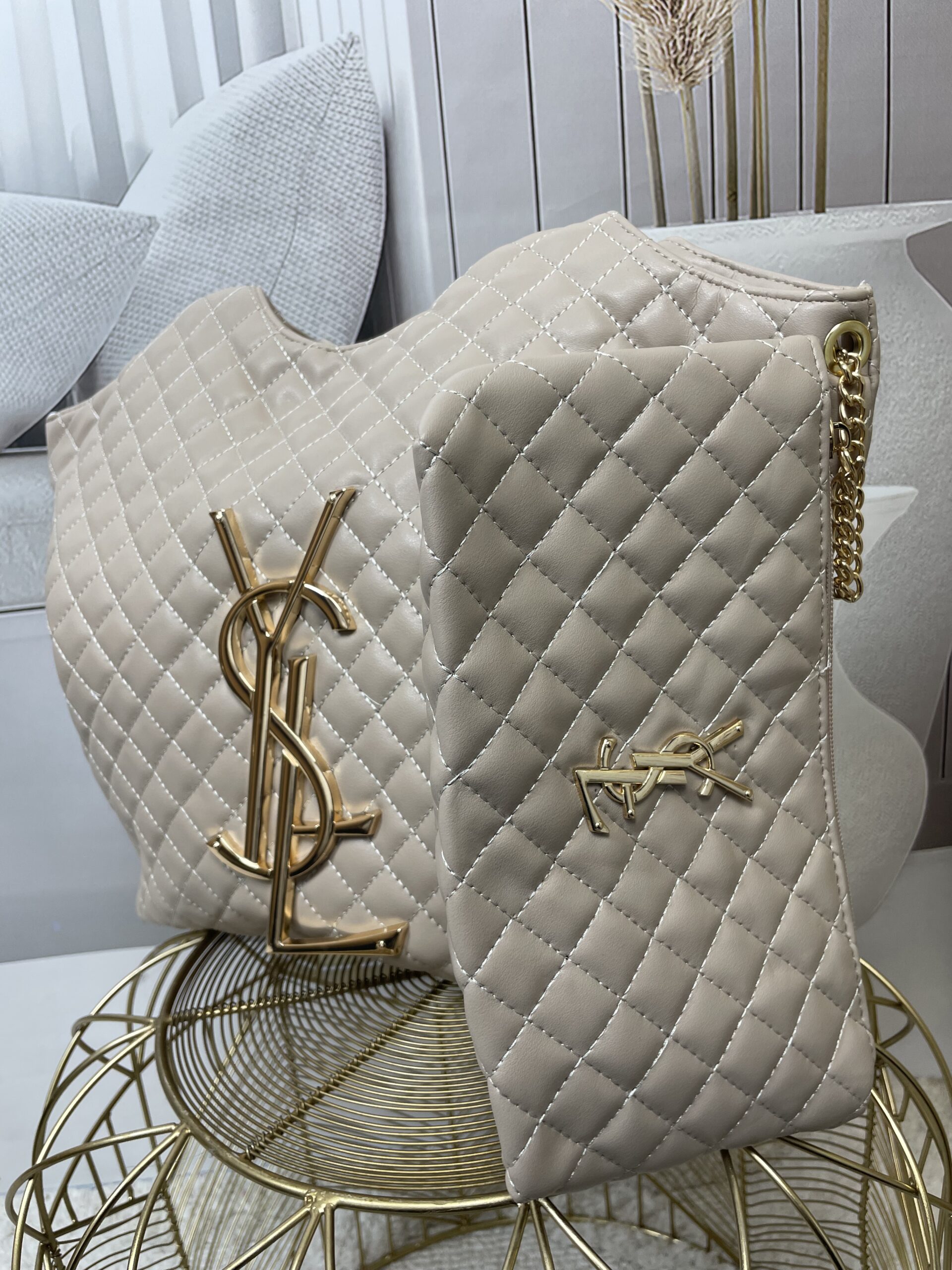 Torebka Pikowana z Logowaniem Beż Torebka Pikowana z Logowaniem Beż