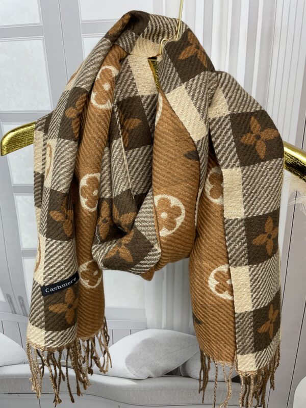 Szal Zimowy z Wełny i Wiskozy - Dwustronny Brązy