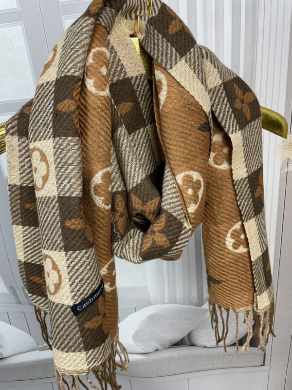 Szal Zimowy z Wełny i Wiskozy - Dwustronny Brązy