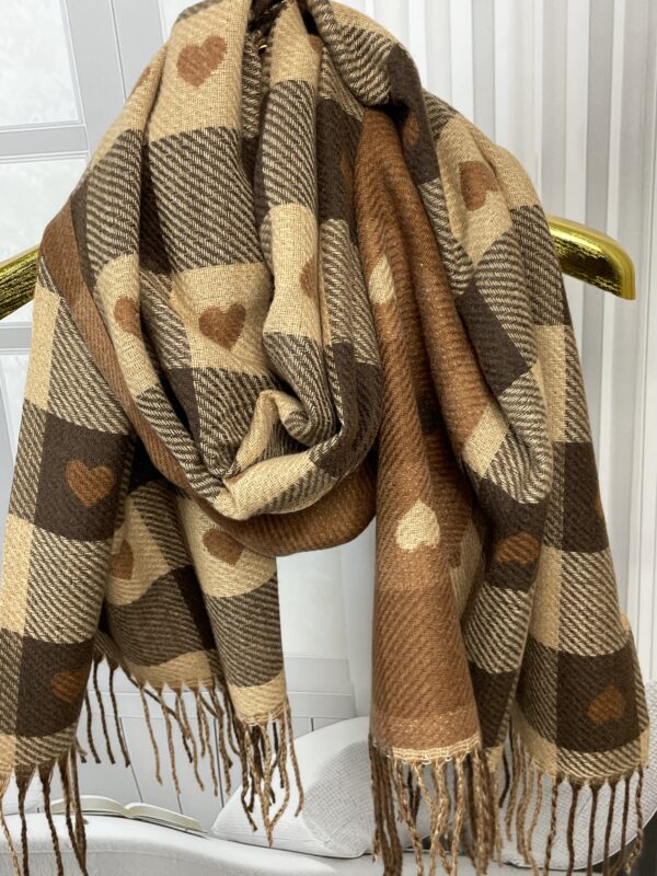 Szal Zimowy z Wiskozy - Dwustronny Brązy