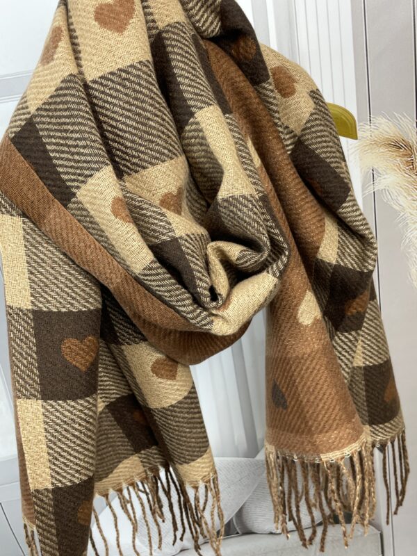 Szal Zimowy z Wiskozy - Dwustronny Brązy