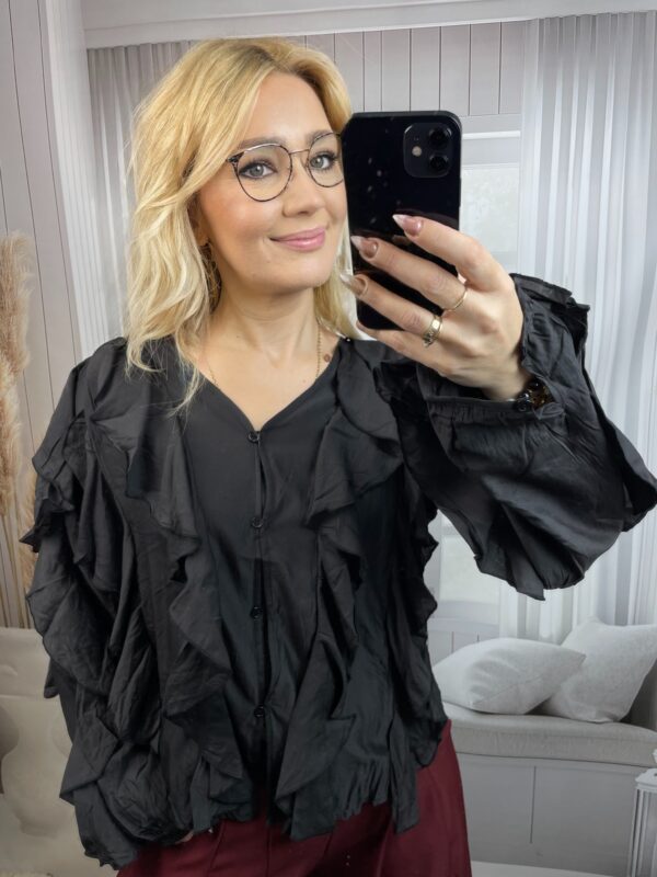 Bluzka z Żabotem i Falbanami Czerń