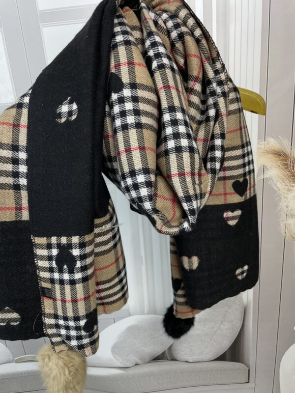 Szal Zimowy z Wełny i Kaszmiru - Dwustronny Czarny