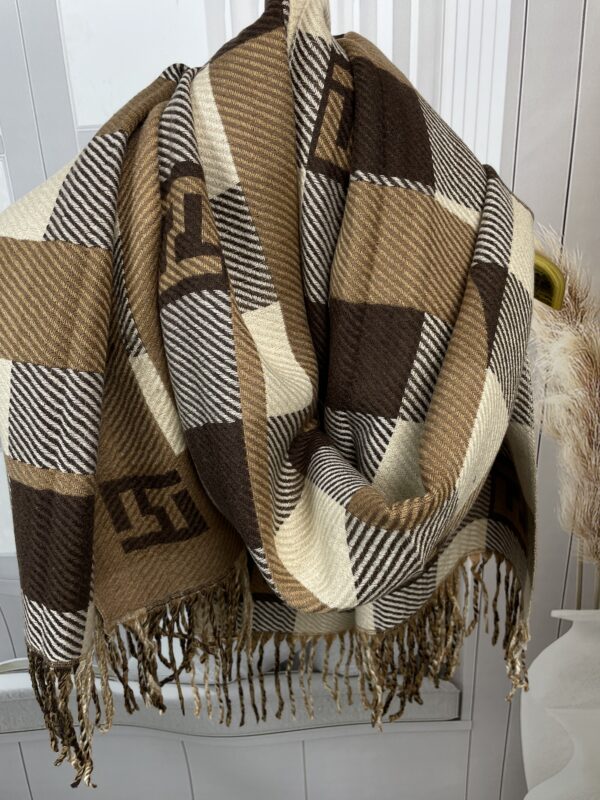 Szal Zimowy ''FF'' z Wełny i Wiskozy - Dwustronny Brązy