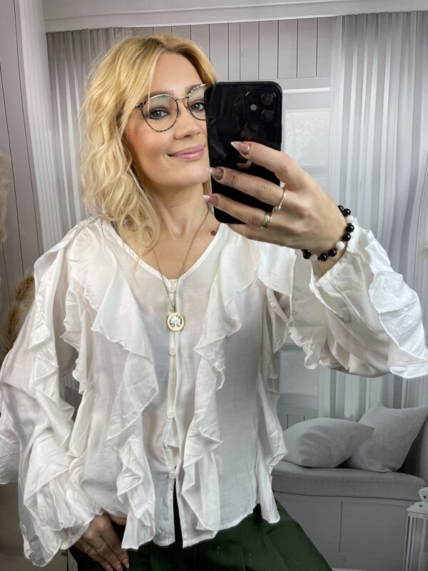 Bluzka z Żabotem i Falbanami Biała