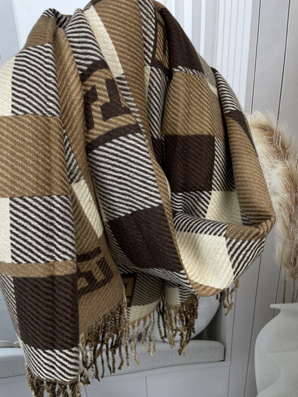 Szal Zimowy ''FF'' z Wełny i Wiskozy - Dwustronny Brązy