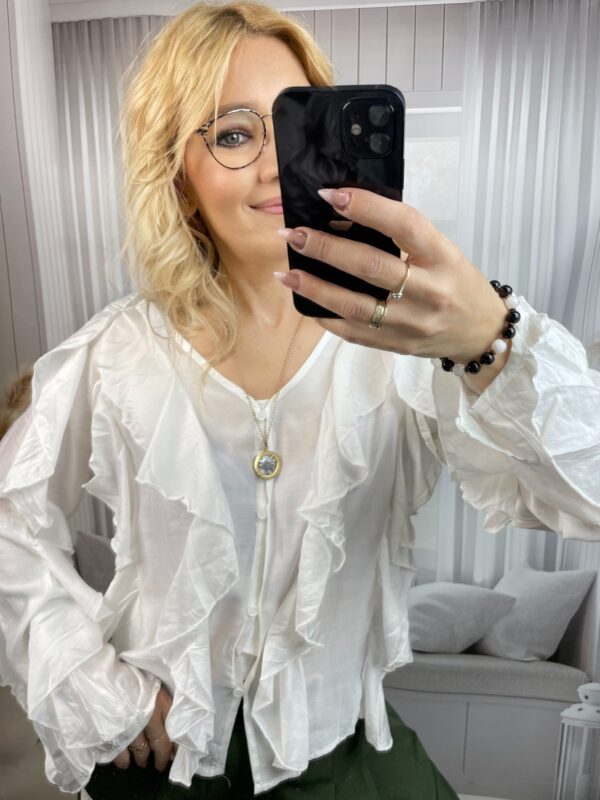 Bluzka z Żabotem i Falbanami Biała