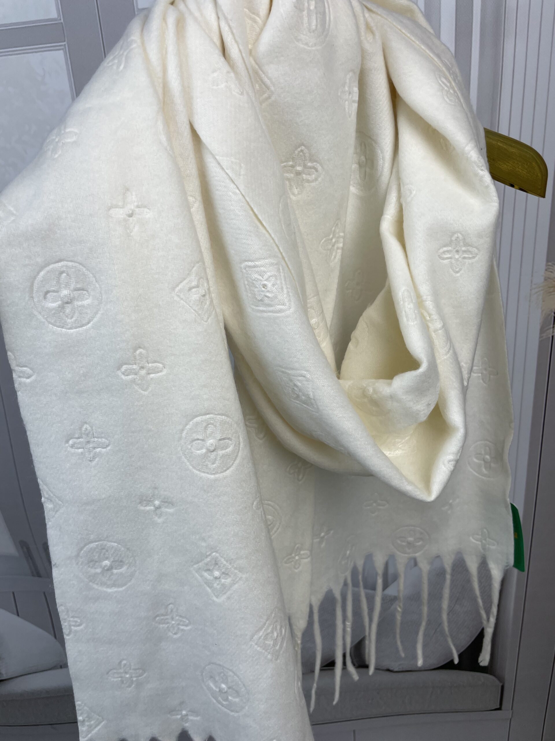 Szal Zimowy z Wełny i Kaszmiru Śmietanka - obrazek 2