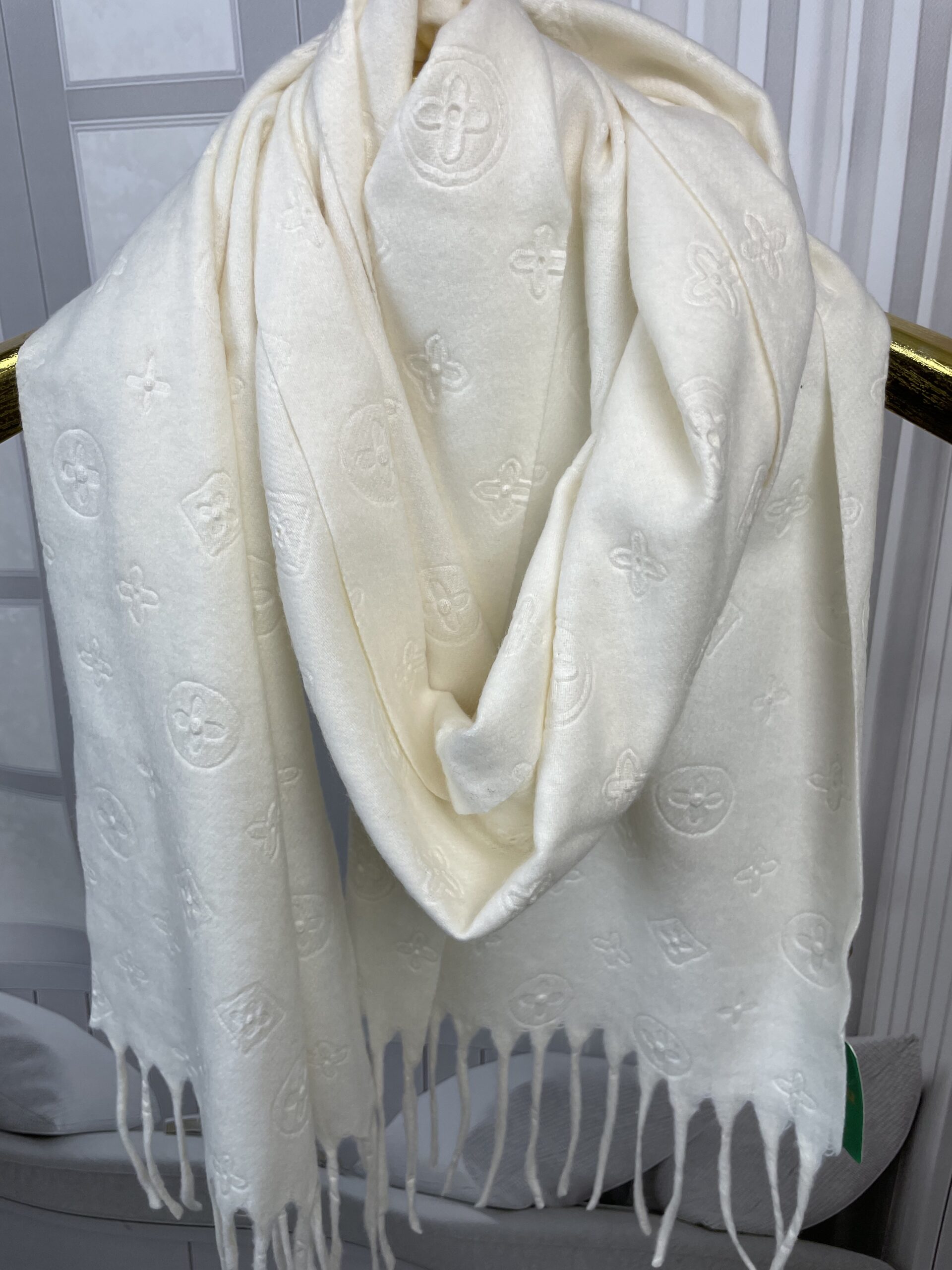 Szal Zimowy z Wełny i Kaszmiru Śmietanka - obrazek 3