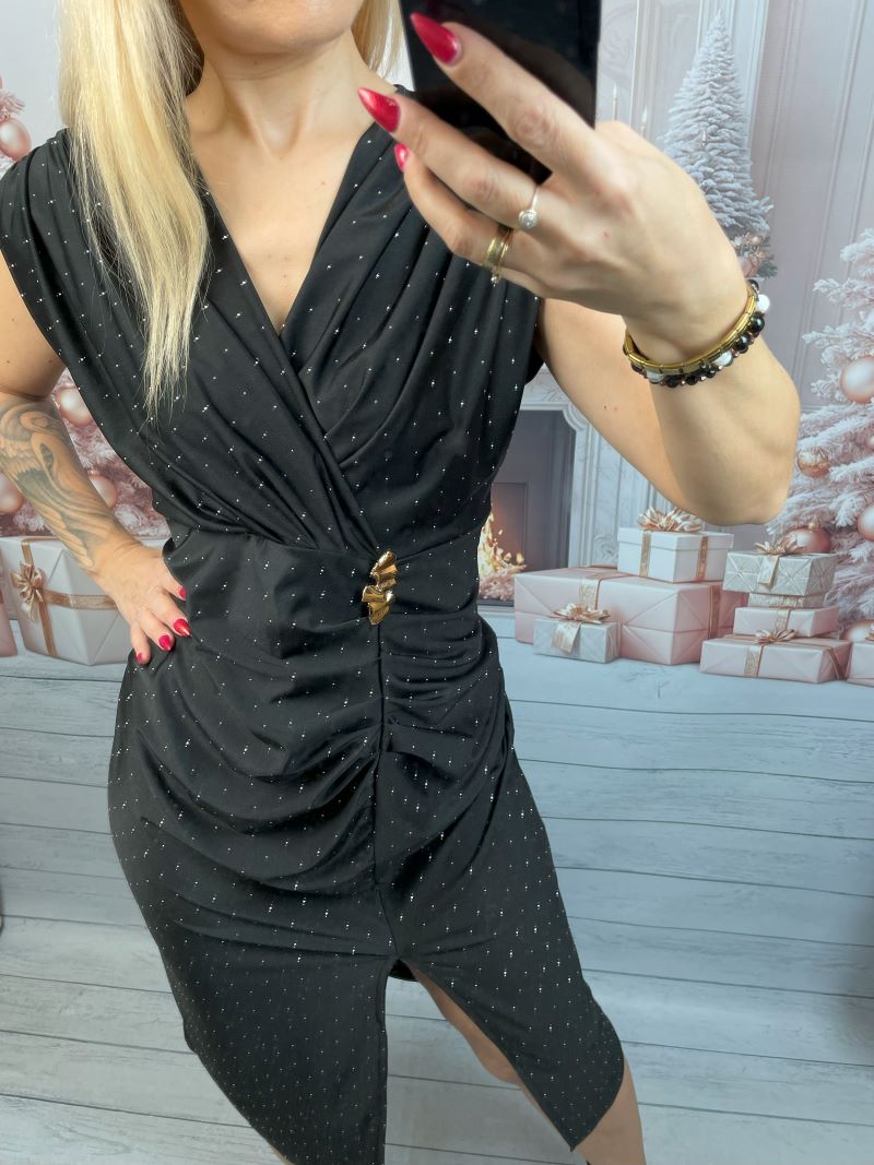 Sukienka z Cekinami i Dekoltem V Czarna L/XL Sukienka z Cekinami i Dekoltem V Czarna L/XL