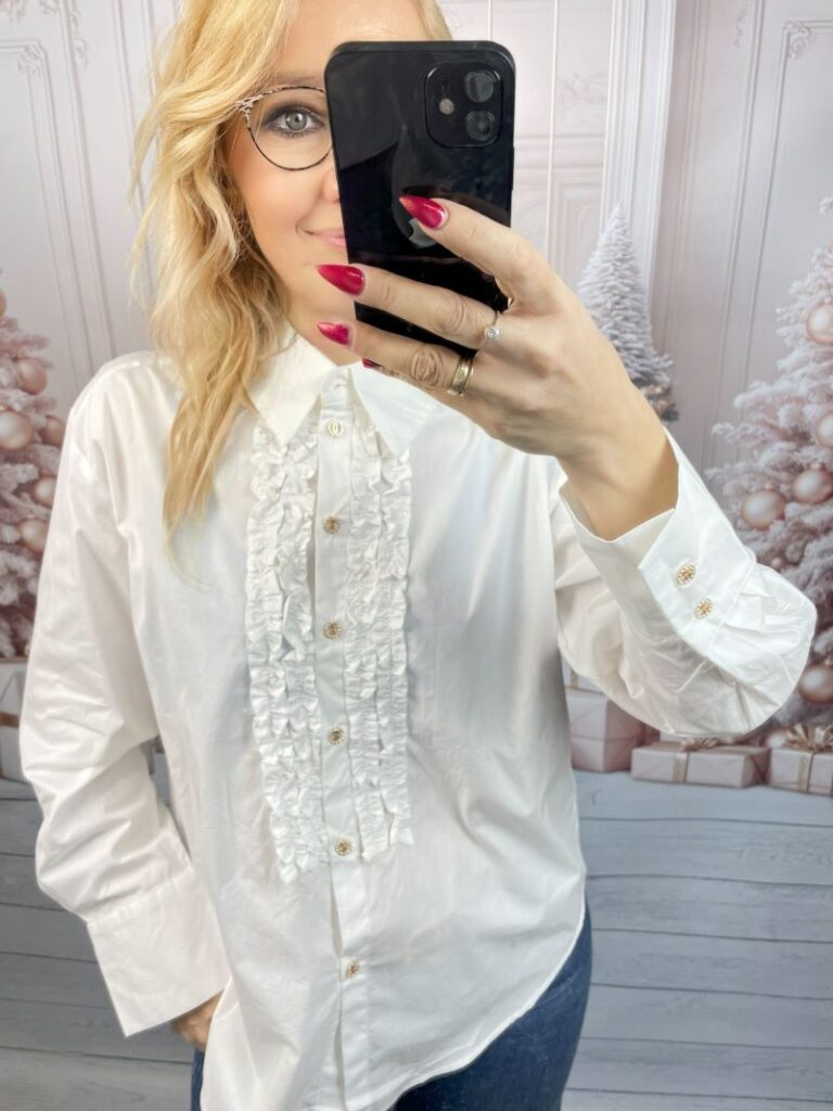 Klasyczna Koszula Oversize z Żabotem Biała