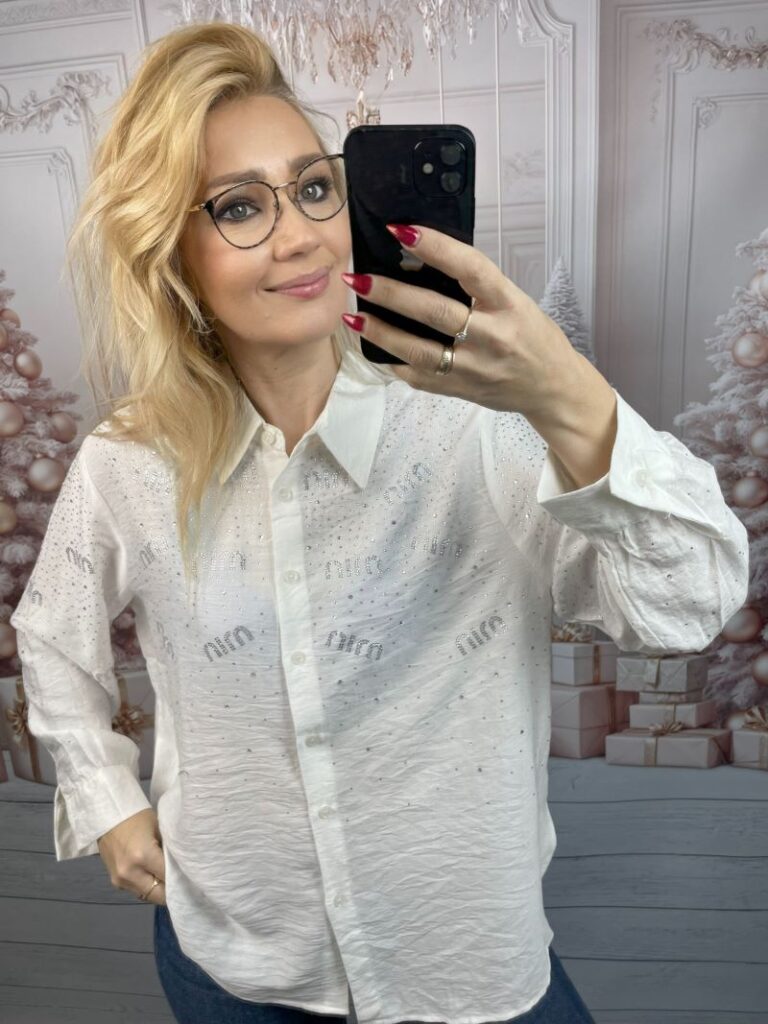 Koszula MIN z Cyrkoniami Biała