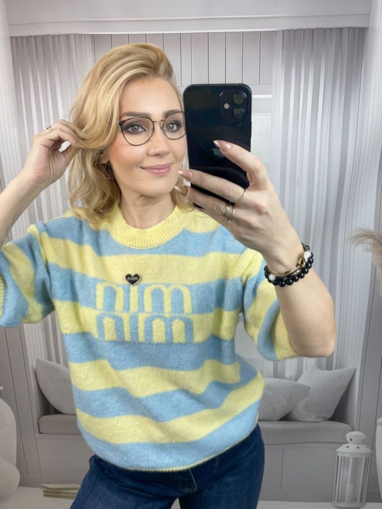 Sweter MIN MIN Pastelowy Żółty z Błękitem