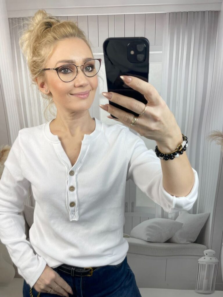 Bluzka Basic Prążkowana Biała