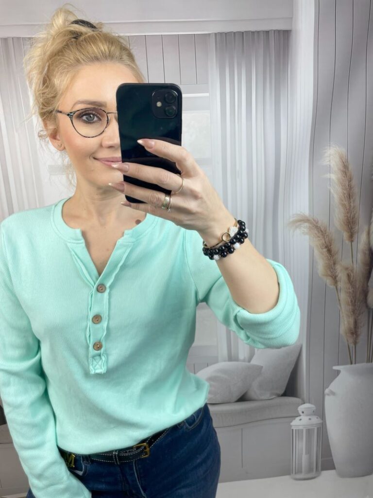 Bluzka Basic Prążkowana Mięta