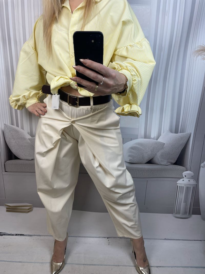 Spodnie Baloony z Zapięciem - Kremowe Spodnie Baloony z Zapięciem - Kremowe