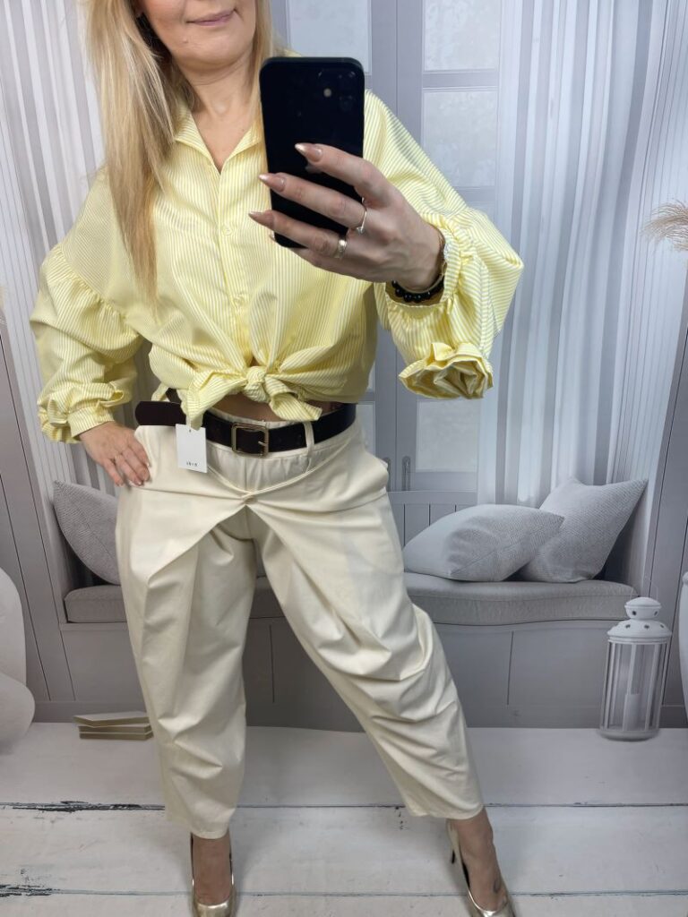 Spodnie Baloony z Zapięciem - Kremowe