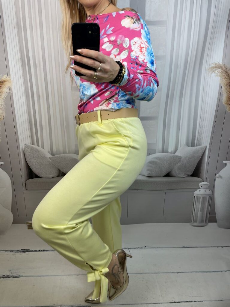 Spodnie Punto-Milano z Wiązaniem Pastelowy Żółty Spodnie Punto-Milano z Wiązaniem Pastelowy Żółty