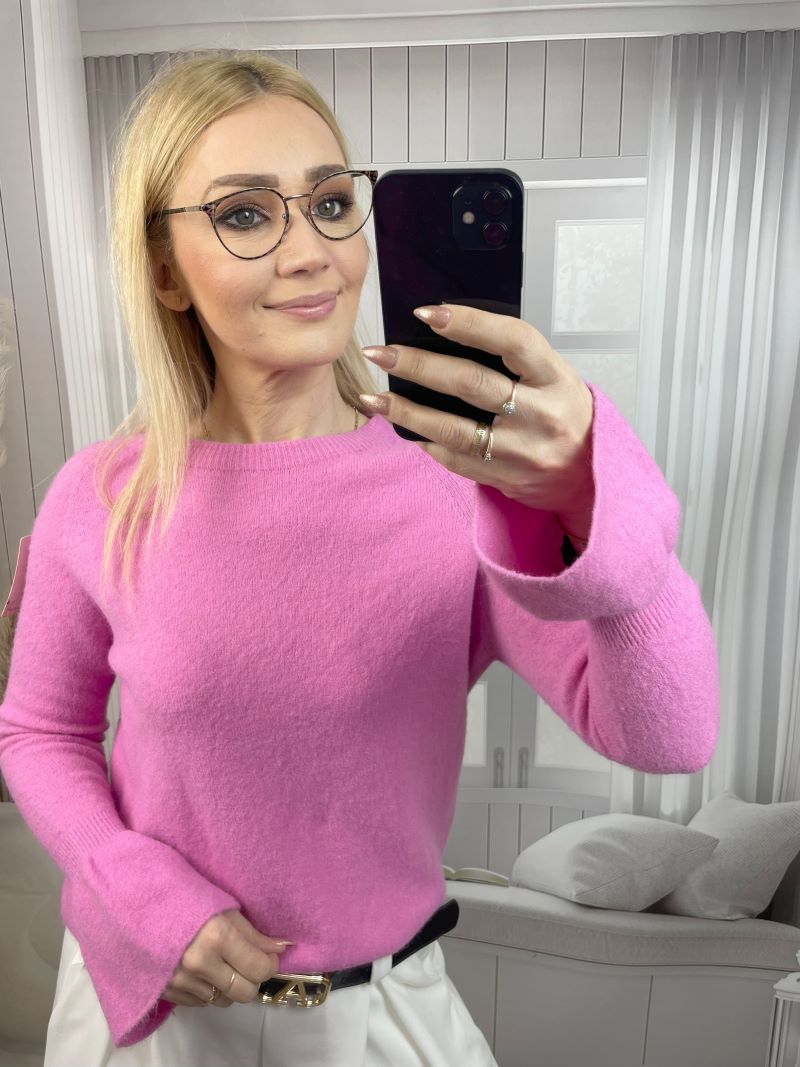 Sweter z Alpaki z Dzwonkowym Rękawem Lila Sweter z Alpaki z Dzwonkowym Rękawem Lila