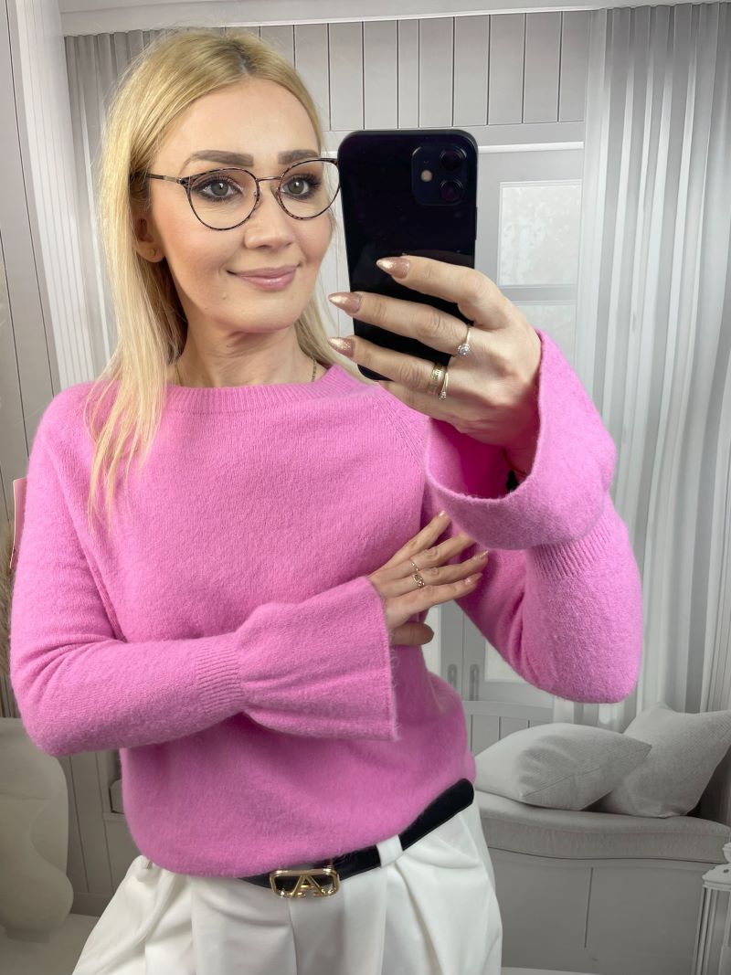 Sweter z Alpaki z Dzwonkowym Rękawem Lila Sweter z Alpaki z Dzwonkowym Rękawem Lila