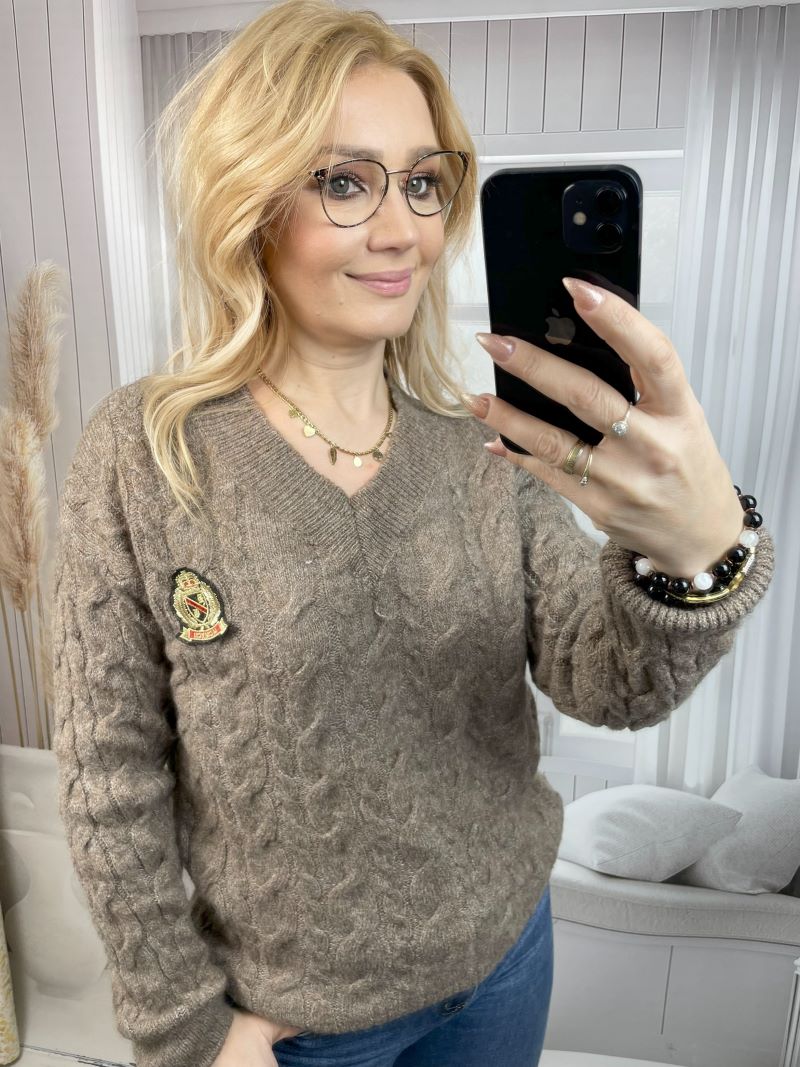 Sweter Wrabiany z Dekoltem V Fango Sweter Wrabiany z Dekoltem V Fango