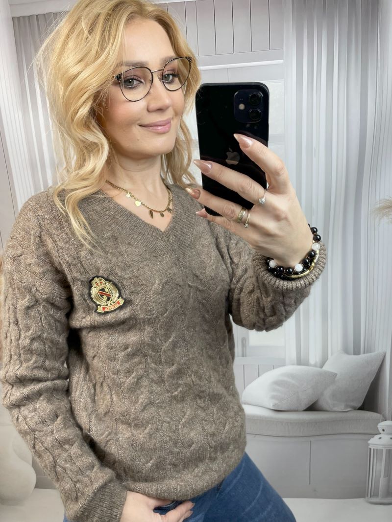 Sweter Wrabiany z Dekoltem V Fango Sweter Wrabiany z Dekoltem V Fango