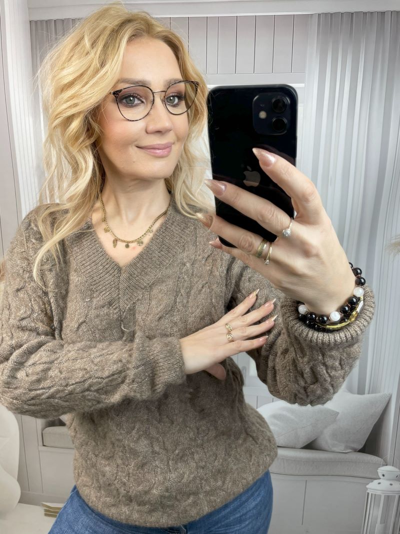 Sweter Wrabiany z Dekoltem V Fango Sweter Wrabiany z Dekoltem V Fango