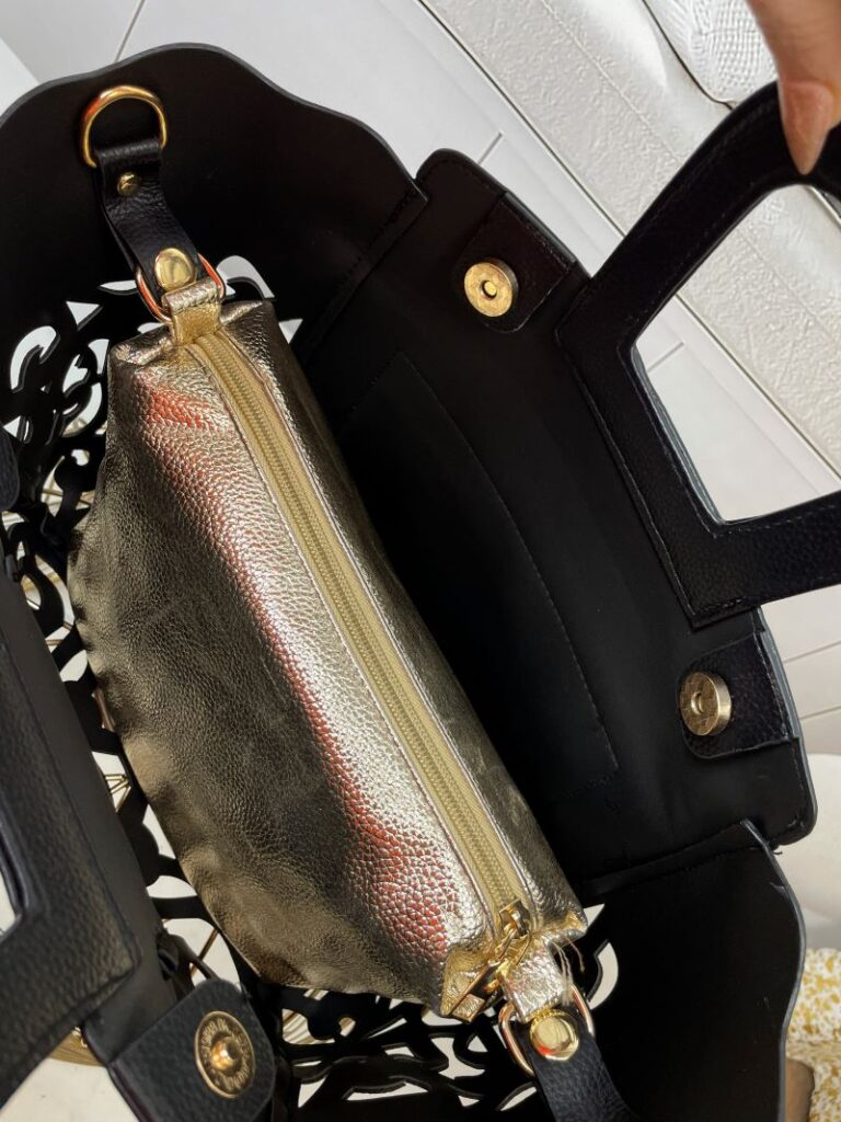 Torebka Ażurowa Czarna ze Złotym Środkiem