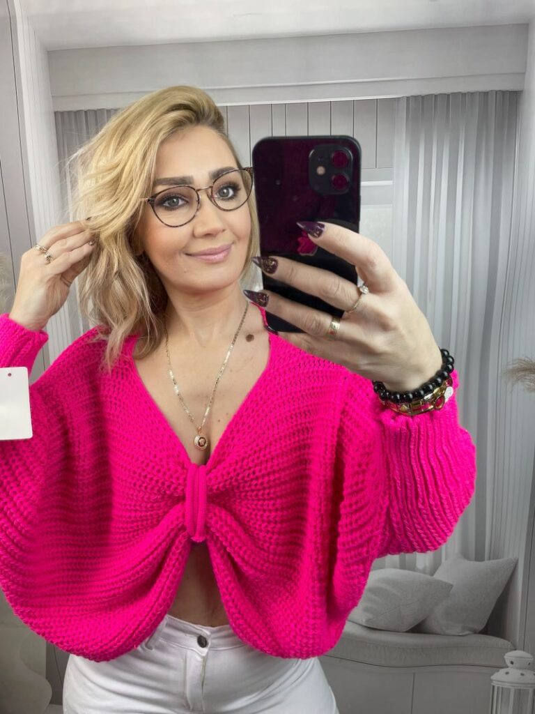 Sweter z Motyl - Neonowy Róż