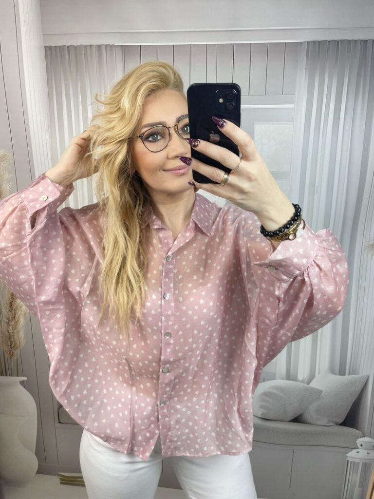 Koszula w Serca - Pudrowy Róż