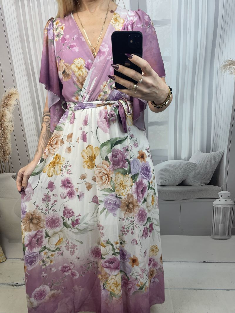 Sukienka Maxi w Kwiaty - Fiolet Sukienka Maxi w Kwiaty - Fiolet