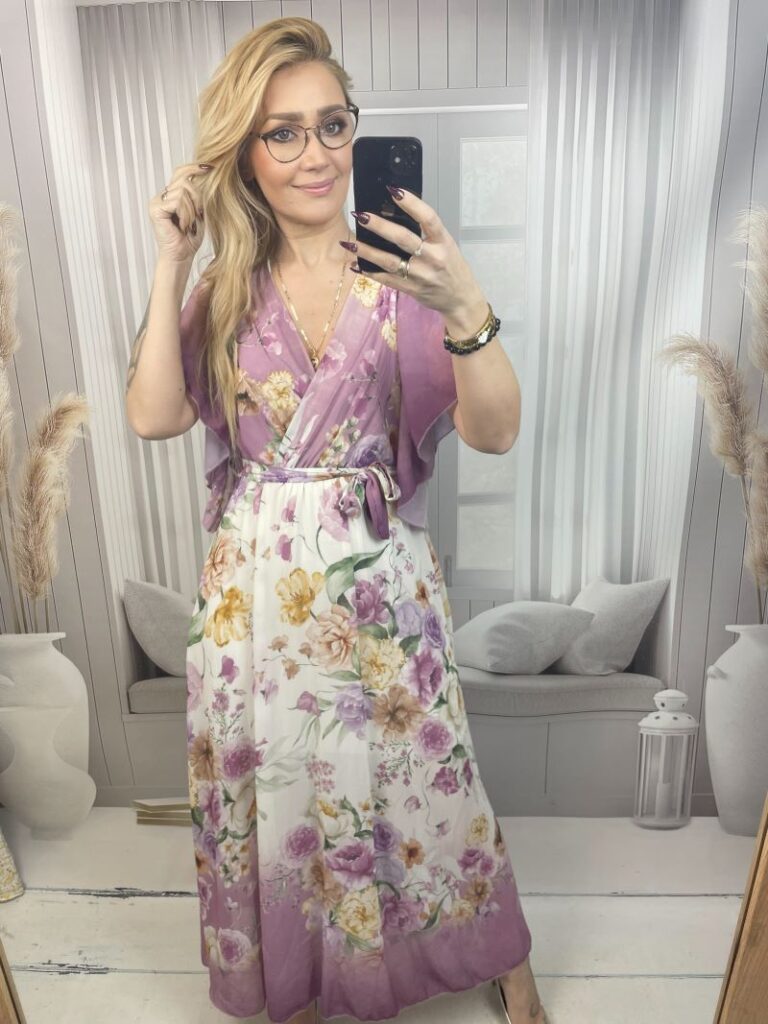 Sukienka Maxi w Kwiaty - Fiolet