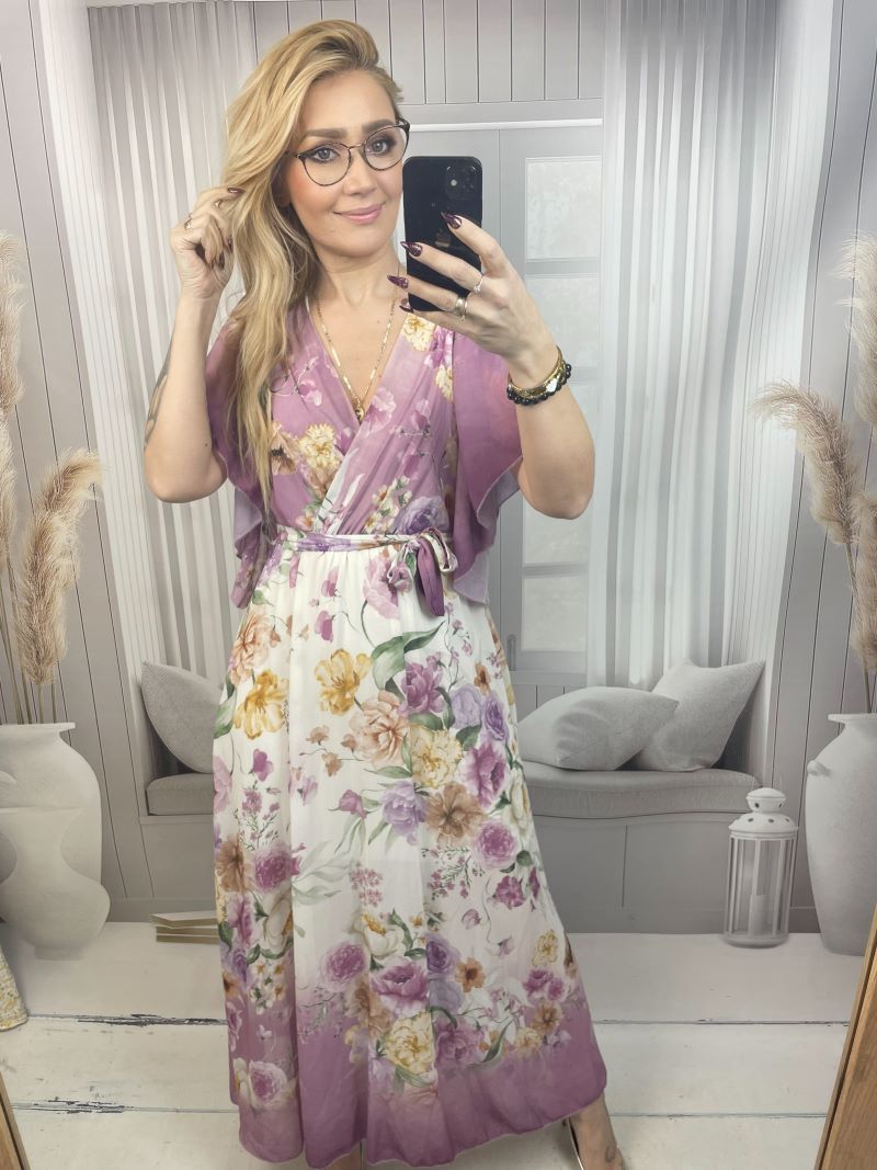 Sukienka Maxi w Kwiaty - Fiolet Sukienka Maxi w Kwiaty - Fiolet