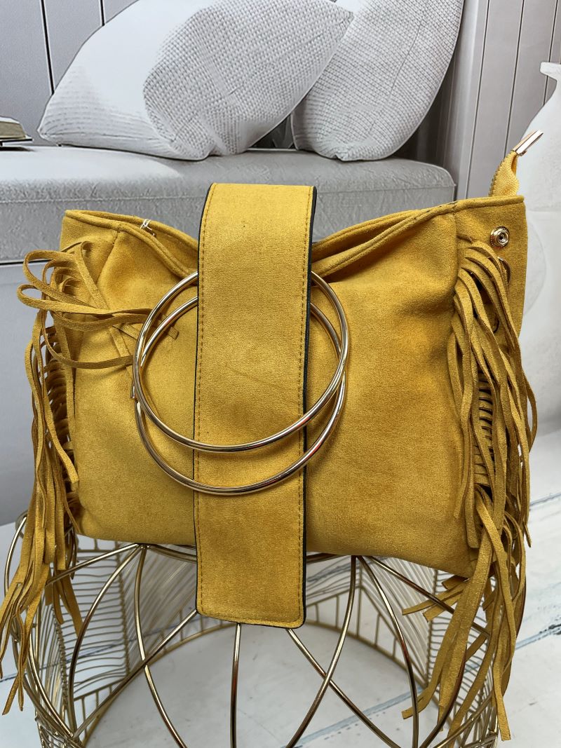 Torebka z Eko Zamszu z Frędzlami Musztardowa Torebka z Eko Zamszu z Frędzlami Musztardowa