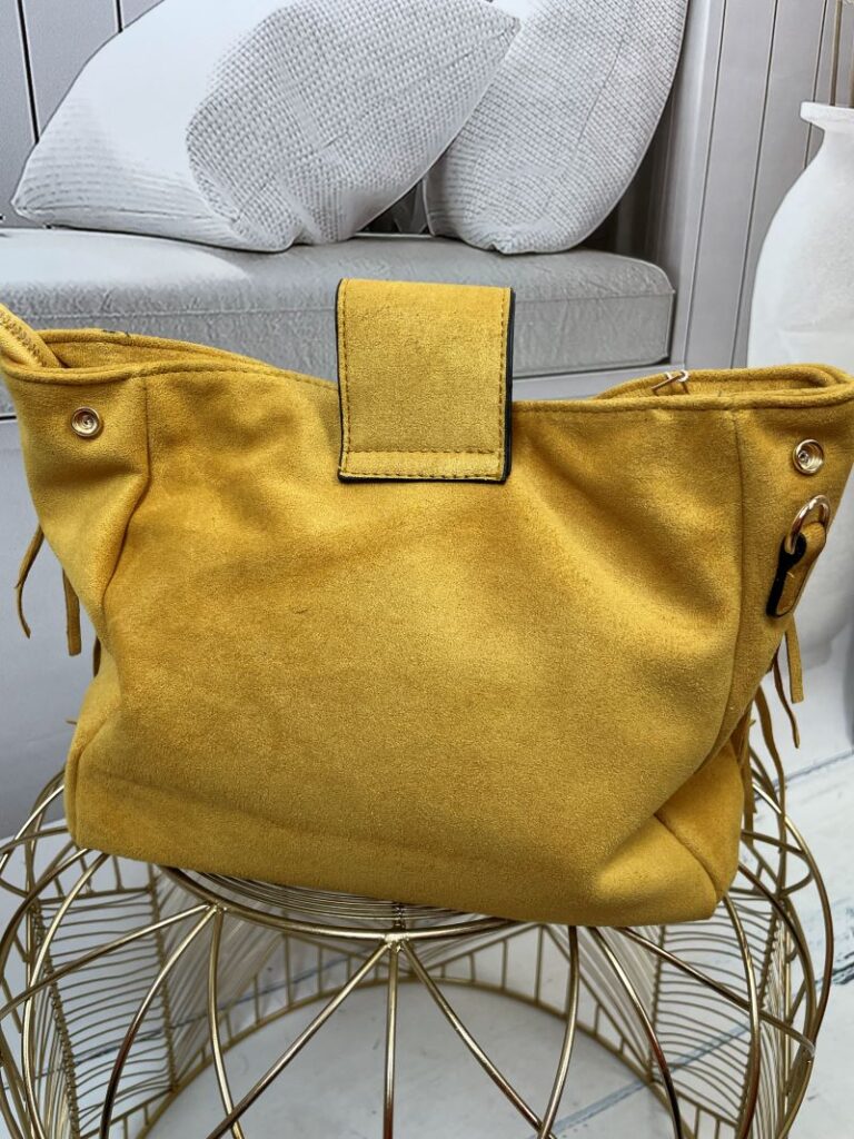 Torebka z Eko Zamszu z Frędzlami Musztardowa