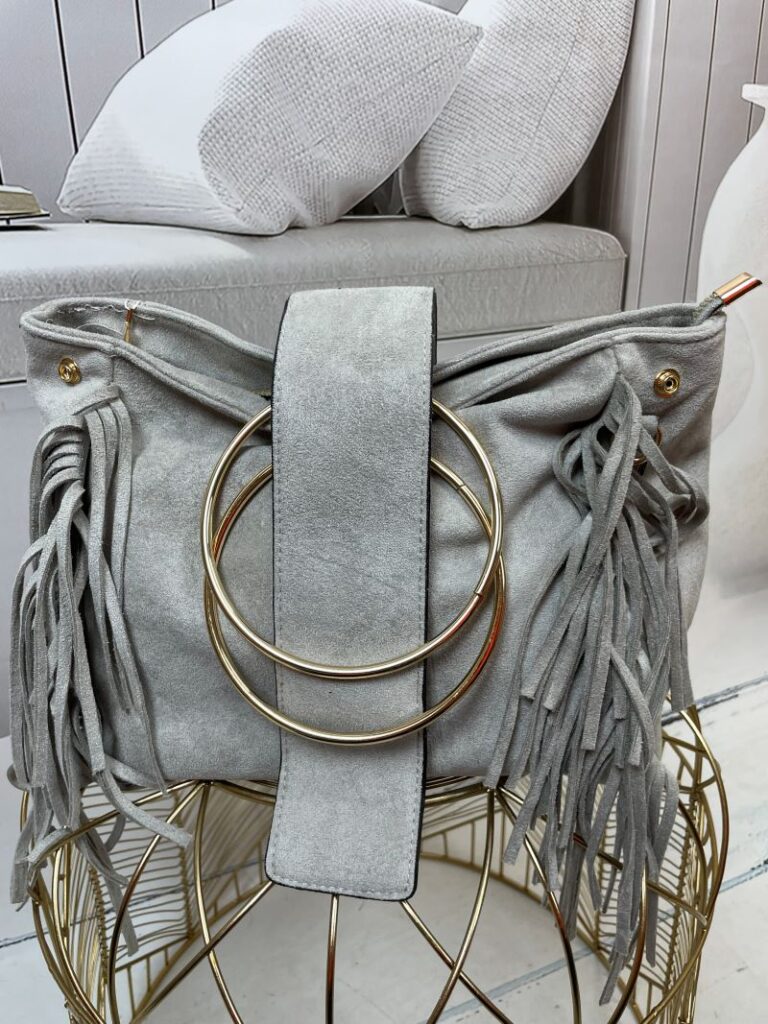 Torebka z Eko Zamszu z Frędzlami Szara