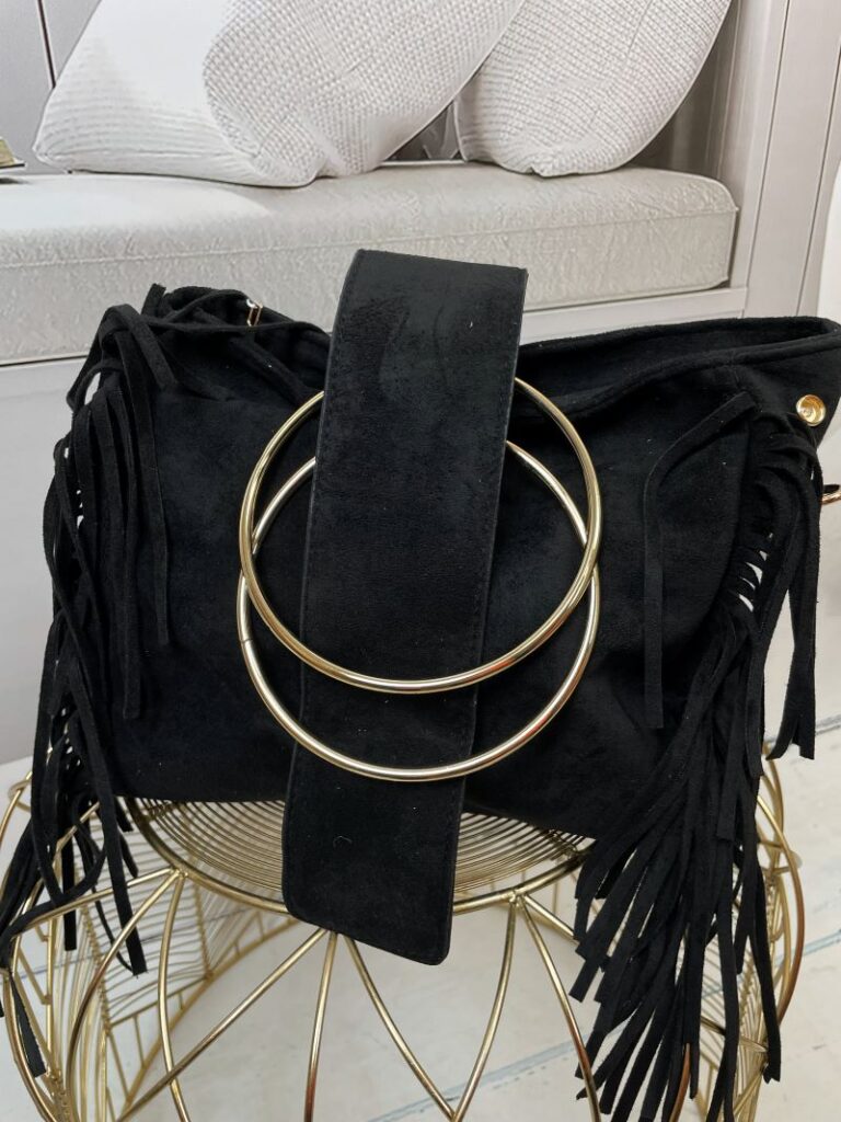 Torebka z Eko Zamszu z Frędzlami Czarna