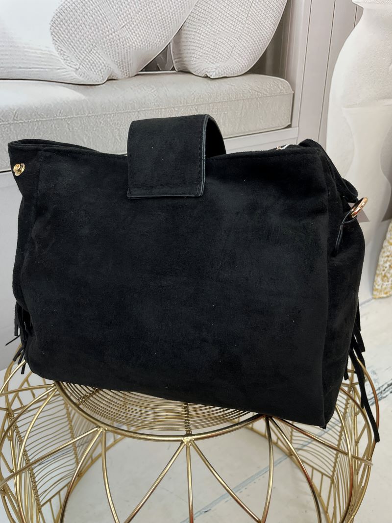 Torebka z Eko Zamszu z Frędzlami Czarna Torebka z Eko Zamszu z Frędzlami Czarna