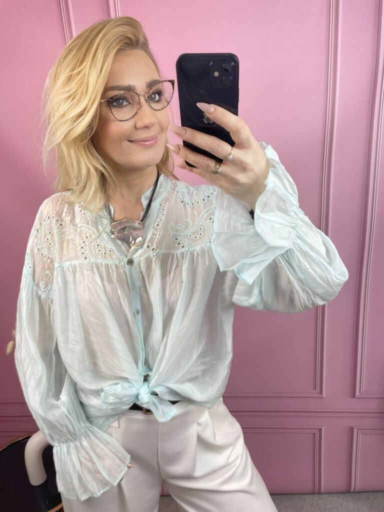 Koszula Transparentna z Haftem - Mięta